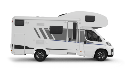 Carado alkoofcamper, zijaanzicht op een witte achtergrond