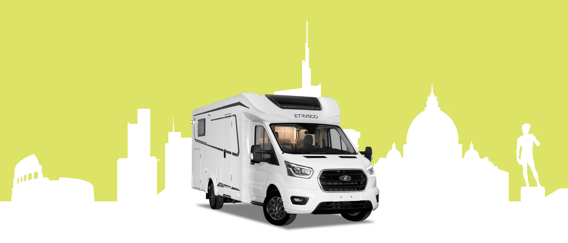 Semi-integrated Ford – Motorhome by Etrusco with modern design and spacious living area for comfortable travel.